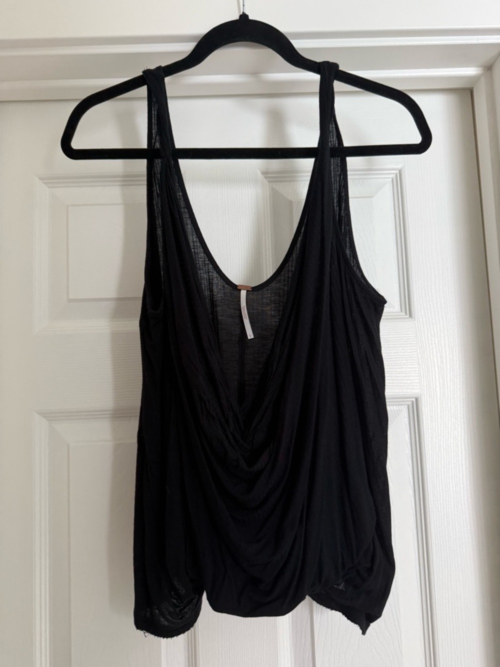 Free People Black Draped Low-Cut V Neck Ribbed Camisole